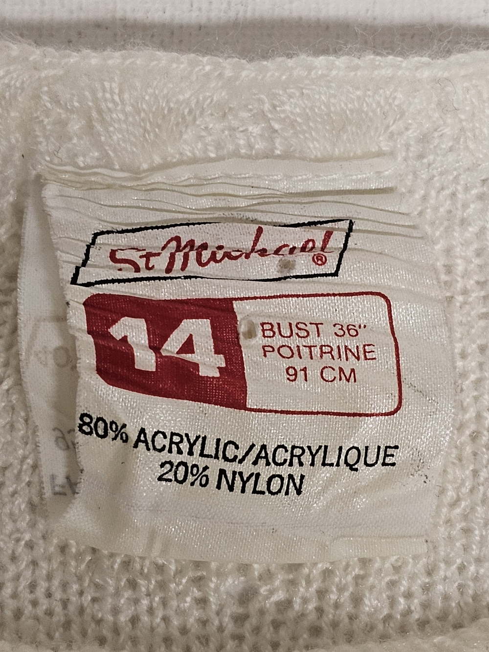 St. Michael Vintage Short Sleeve Knit Sweater Cream Size 14 Acrylic Nylon - Picture 6 of 6